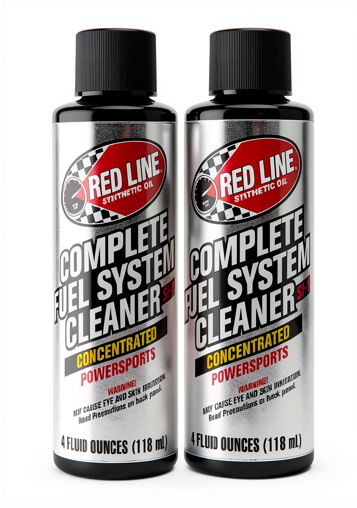 Pouring Red Line fuel system cleaner into a motorcycle fuel tank