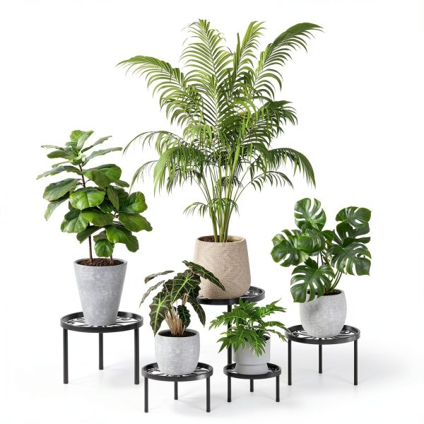Plant Stands 5-Pack Heavy-Duty Metal Riser Black for Outdoor Garden-3