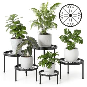 Plant Stands 5-Pack Heavy-Duty Metal Riser Black for Outdoor Garden-0