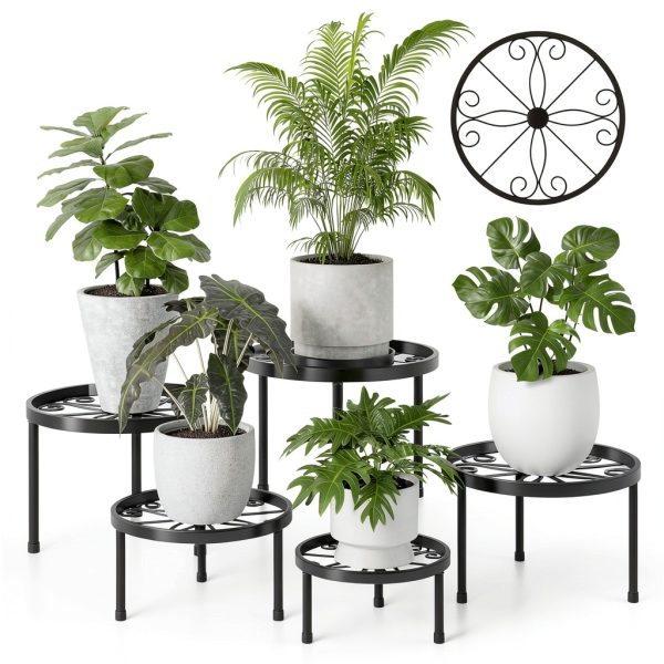 Plant Stands 5-Pack Heavy-Duty Metal Riser Black for Outdoor Garden-0