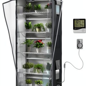 Indoor Greenhouse 6-Tier Plant Stand with Grow Lights, Fully Covered, Thermometer & Timer | 5 Sets T8 Lights, Perfect for Seedlings & Flowering, 30" L x 14" W x 72" H-0