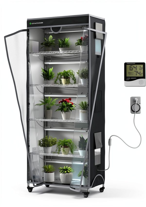 Indoor Greenhouse 6-Tier Plant Stand with Grow Lights, Fully Covered, Thermometer & Timer | 5 Sets T8 Lights, Perfect for Seedlings & Flowering, 30" L x 14" W x 72" H-0