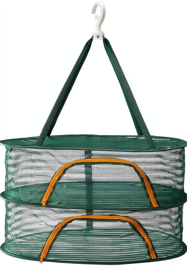 Herb Drying Rack MECCANIXITY 24" 2‑Layer Green Mesh Net with Zipper-0