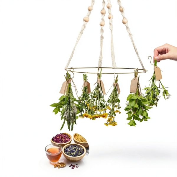 Herb Drying Rack PROTITOUS 2-Pack with Tassels, Gold Hooks & Jute-1