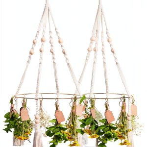 Herb Drying Rack PROTITOUS 2-Pack with Tassels, Gold Hooks & Jute-0