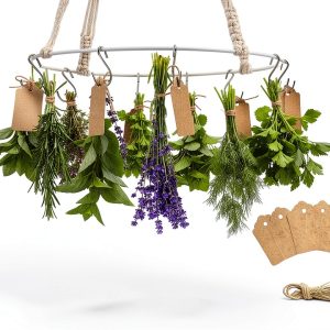 Herb Drying Rack 4 Pack Threehoney Boho Organizer with 32 Hooks-0