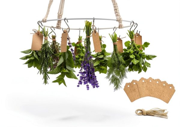 Herb Drying Rack 4 Pack Threehoney Boho Organizer with 32 Hooks-0