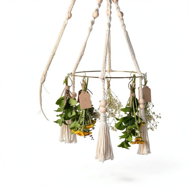 Herb Drying Rack PROTITOUS 2-Pack with Tassels, Gold Hooks & Jute-3