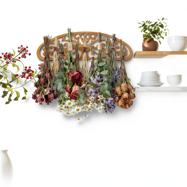 Herb Drying Rack AquaLume Rustic Wall Mount Rack for Kitchen Garden-6