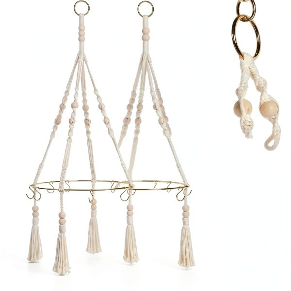 Herb Drying Rack PROTITOUS 2-Pack with Tassels, Gold Hooks & Jute-2
