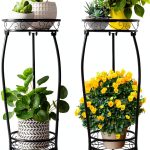 2 Pack Plant Stand Indoor Outdoor 2 Tier 27" Tall Metal Potted Holder Rack Flower Pot Stand Heavy Duty Plant Shelf Rustproof Iron Multiple Plant Round Supports Rack for Planter Corner Garden-0