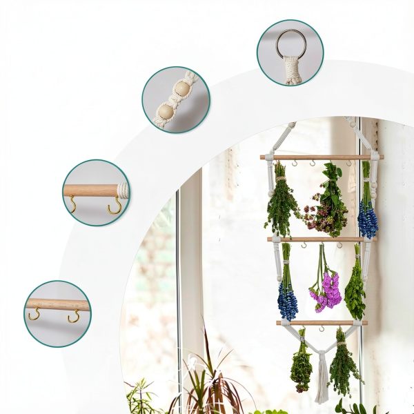 Herb Drying Rack 3 Tier Boho Hanging Floradrift Wooden Plant Rack-2