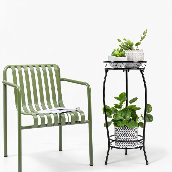 2 Pack Plant Stand Indoor Outdoor 2 Tier 27" Tall Metal Potted Holder Rack Flower Pot Stand Heavy Duty Plant Shelf Rustproof Iron Multiple Plant Round Supports Rack for Planter Corner Garden-6
