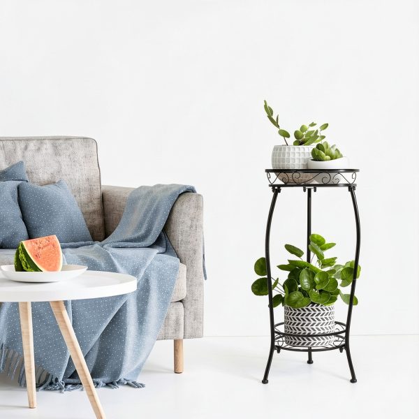 2 Pack Plant Stand Indoor Outdoor 2 Tier 27" Tall Metal Potted Holder Rack Flower Pot Stand Heavy Duty Plant Shelf Rustproof Iron Multiple Plant Round Supports Rack for Planter Corner Garden-2
