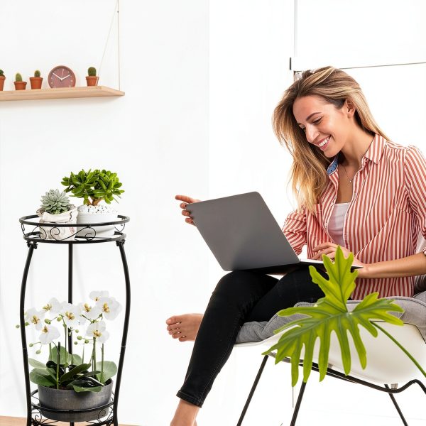 2 Pack Plant Stand Indoor Outdoor 2 Tier 27" Tall Metal Potted Holder Rack Flower Pot Stand Heavy Duty Plant Shelf Rustproof Iron Multiple Plant Round Supports Rack for Planter Corner Garden-1