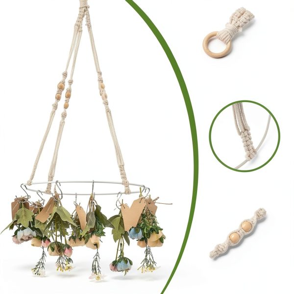 Herb Drying Rack 4 Pack Threehoney Boho Organizer with 32 Hooks-3