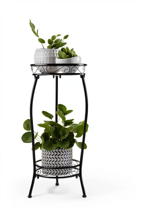 2 Pack Plant Stand Indoor Outdoor 2 Tier 27" Tall Metal Potted Holder Rack Flower Pot Stand Heavy Duty Plant Shelf Rustproof Iron Multiple Plant Round Supports Rack for Planter Corner Garden-3