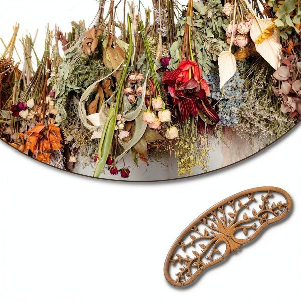 Pine Wood Herb Drying Rack ZHIYUEJING Wall Rack with Floral Tree-5