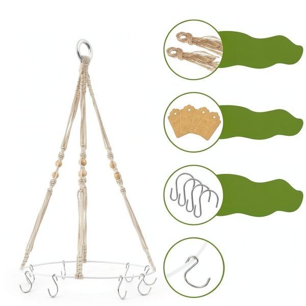 Herb Drying Rack 4 Pack Threehoney Boho Organizer with 32 Hooks-2