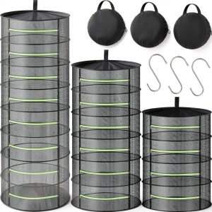 Herb Drying Rack 3-Piece Set Green Zipper 24" Mesh 4-8 Tier FillTouch-0