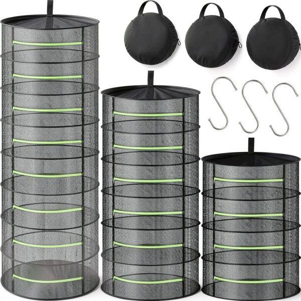 Herb Drying Rack 3-Piece Set Green Zipper 24" Mesh 4-8 Tier FillTouch-0