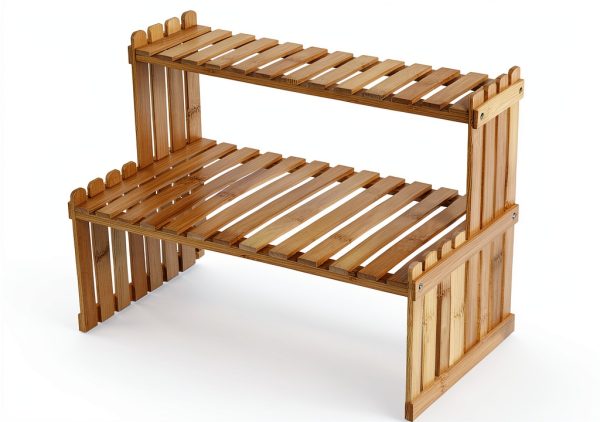Natural Bamboo Indoor Plant Stand MyGift 2-Tier Desktop Shelf-4