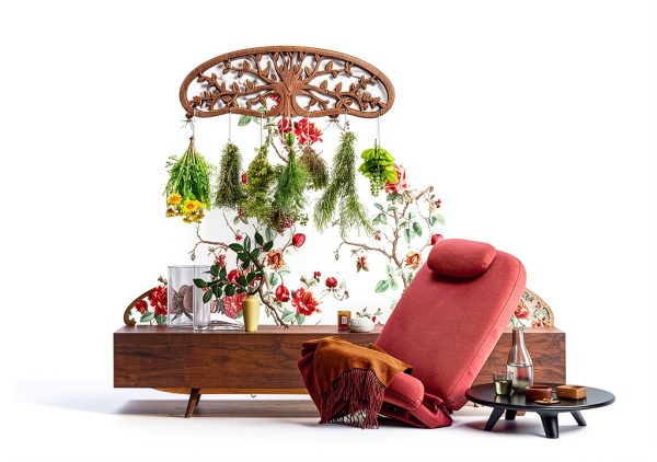 Pine Wood Herb Drying Rack ZHIYUEJING Wall Rack with Floral Tree-3