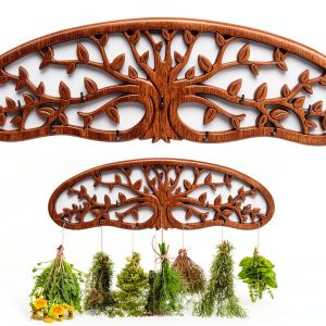 Pine Wood Herb Drying Rack ZHIYUEJING Wall Rack with Floral Tree-0