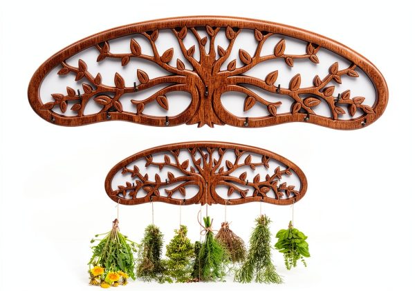 Pine Wood Herb Drying Rack ZHIYUEJING Wall Rack with Floral Tree-0
