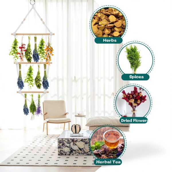 Herb Drying Rack 3 Tier Boho Hanging Floradrift Wooden Plant Rack-3