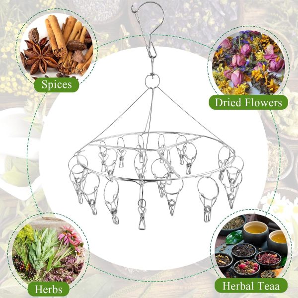 4 Pcs Round Stainless Steel Hanging Herb Drying Rack, 20 Hooks Space Saving Kitchen Dryer for Fresh Herbs, Flowers, Tea, Mint, Rustproof Laundry Racks for Indoor Outdoor Use-1