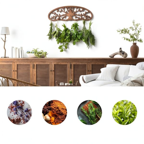 Pine Wood Herb Drying Rack ZHIYUEJING Wall Rack with Floral Tree-4